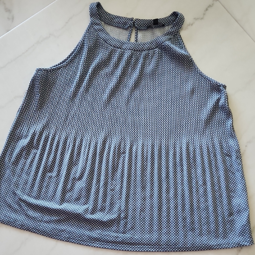 Adrianna Papell Blue Polka Dot Tank Top, Size XL